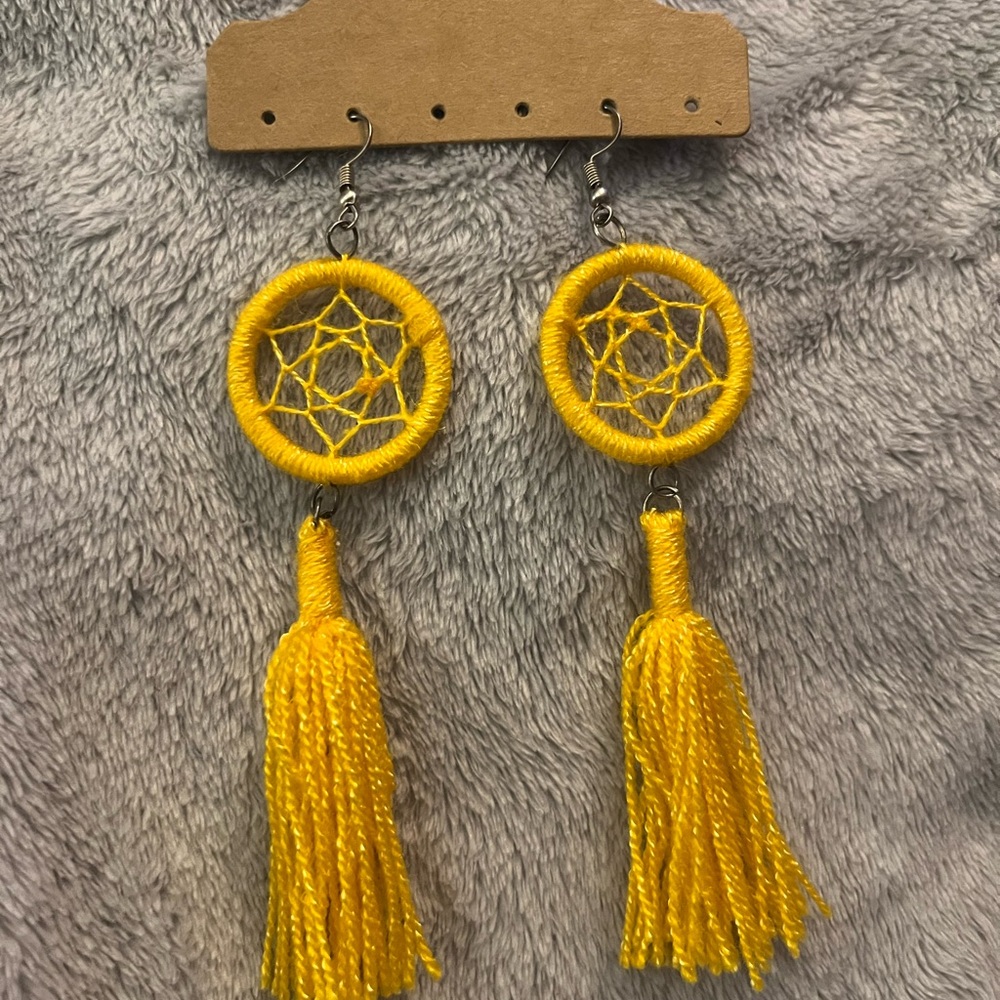 Yellow Dreamcatcher Tassel Earrings